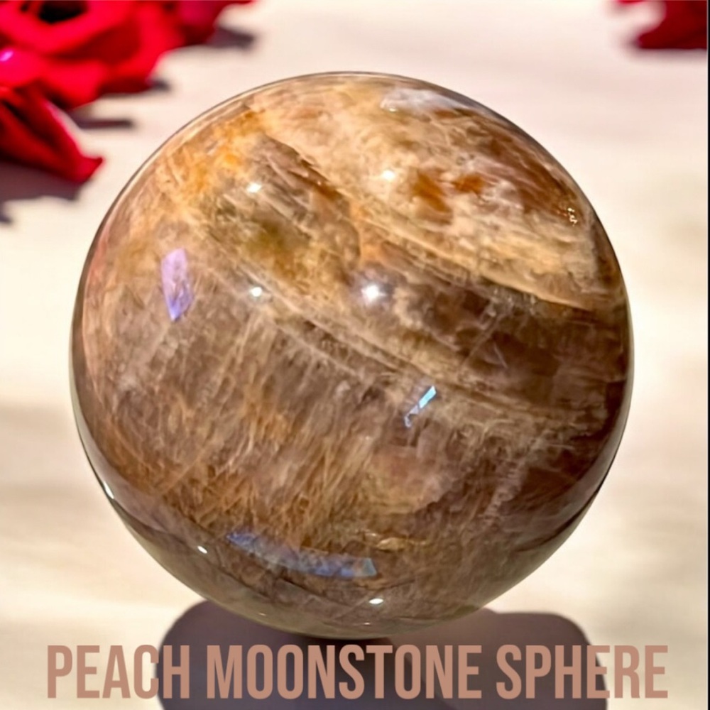 Peach Moonstone Crystal Sphere With Lots Of Flash NWOT